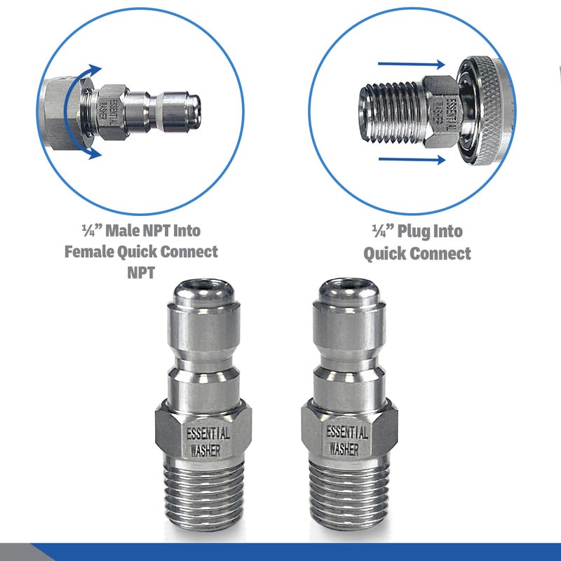 Essential Washer Stainless Steel Â¼â€ Plug Male NPT | Pressure Washer Quick Connect Fittings | 5000 PSI | Set Of 2 - Image 4